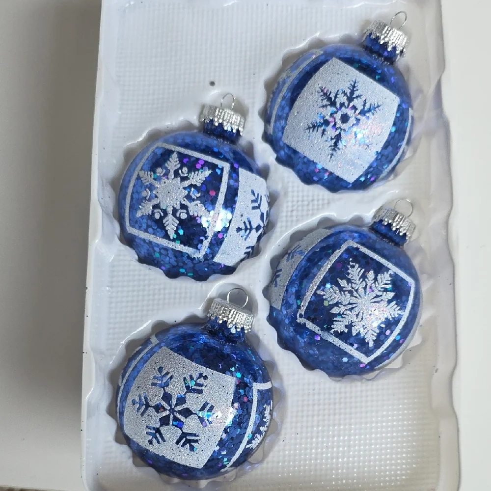 Blue Glitter Snowflake Ornaments - Krebs